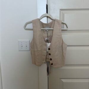 Love Tree Beige Linen Blend Button Vest
